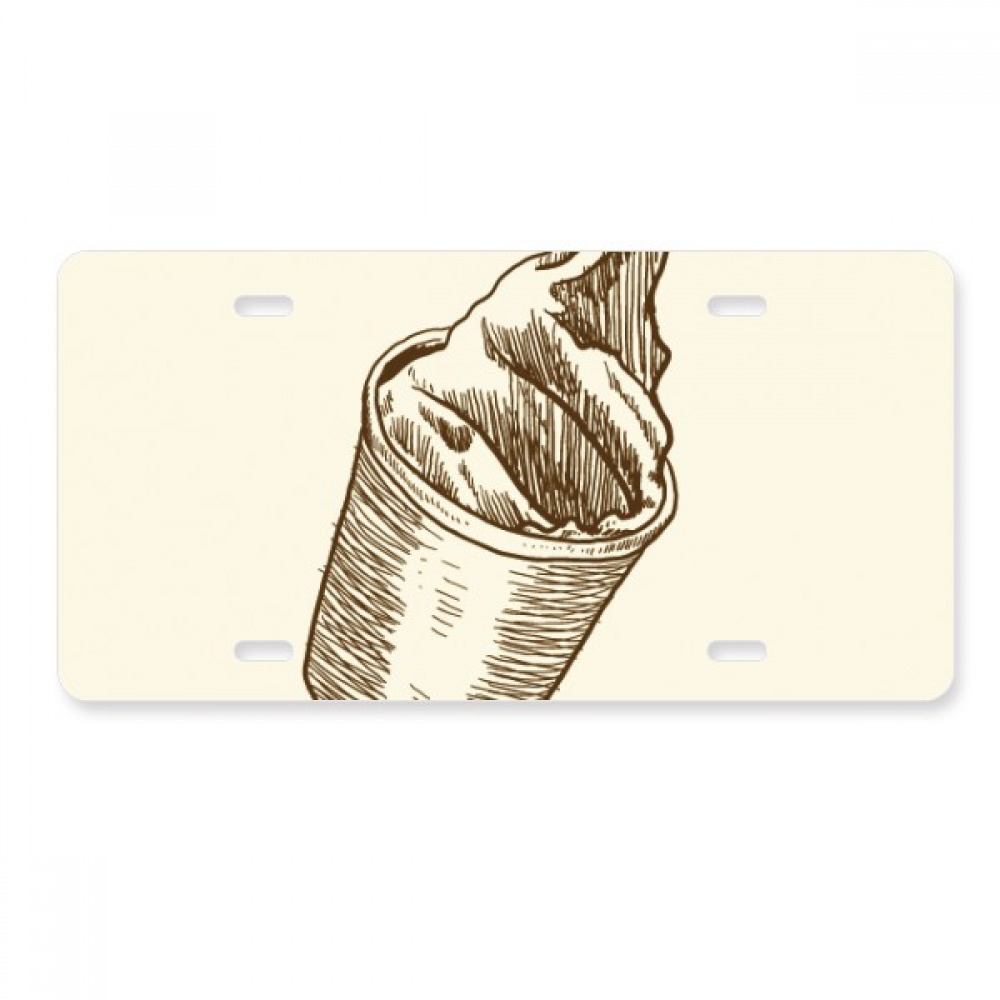 Brown Hand Sketching Cup Ice Cream License Plate Decoration Stainless Automobile Steel Tag